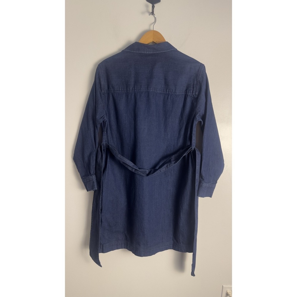 BANANA REPUBLIC Denim Mini Pockets Belt Shirtdress Blue Utility Sz M - Picture 2 of 10